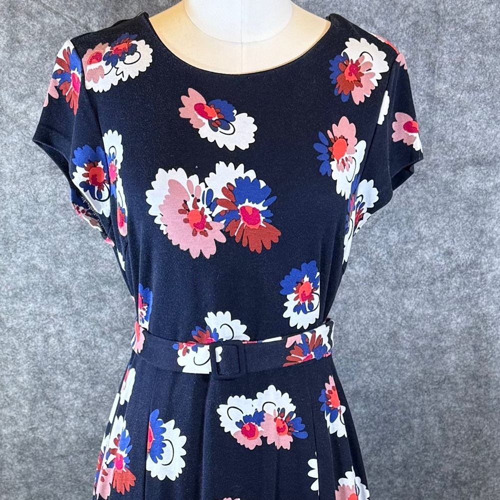 Boden Floral Midi Dress - Black, Pink, Blue, White